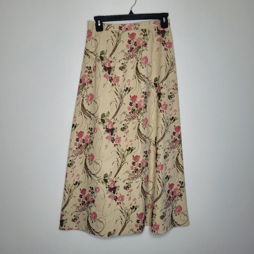 Chadwicks butter yellow print flower print a line midi maxi cottage skirt 6p